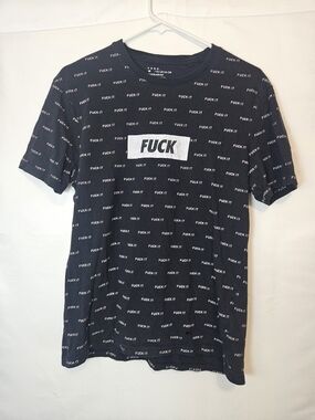 Black Short-Sleeve Graphic Tee with Center Typographic Box